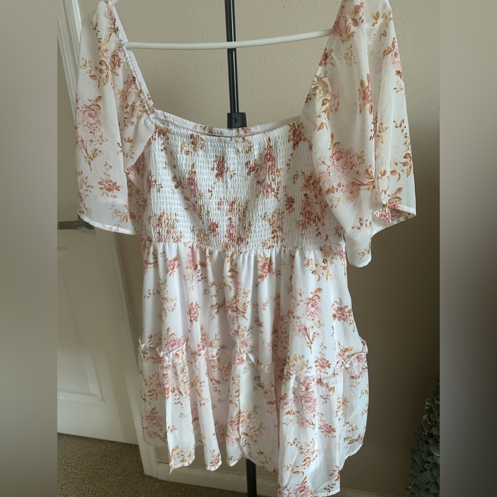 Justify babydoll dress- White with Pink and Orange Floral - Picture 5 of 5